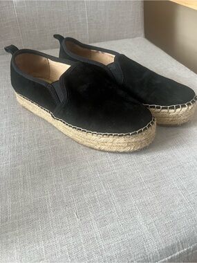 Sam Edelman Black Slip-On Espadrille Platform Shoes, women’s 8.5, casual suede